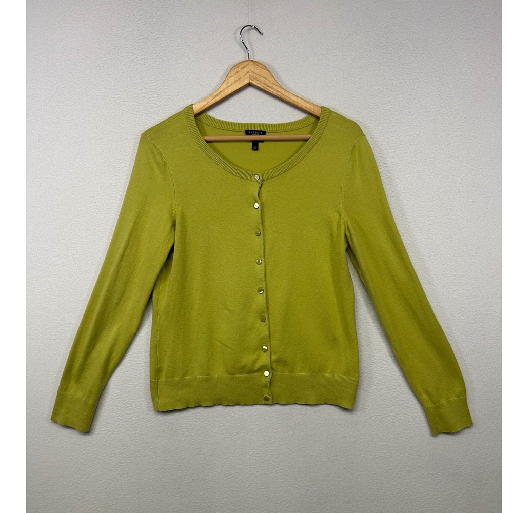 Classic Preppy Talbots Womens Size S Green Pima Cotton Button Front Cardigan